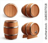 Wooden Barrels Realistic Set...
