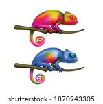 Two Bright Colorful Chameleon...
