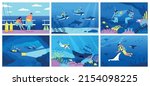 Diving Flat Poster Set With...