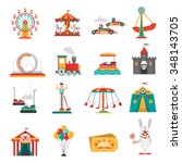 Amusement Park Flat Icons Set...