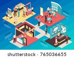isometric expo stand exhibition ... | Shutterstock .eps vector #765036655