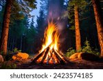 Burning campfire on a dark...