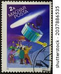 Small photo of Hungary - CIRCA 1986: Postage stamp 'Japanese Suisei and German engraving' printed in Hungary. Series 'Halley's Comet', 1986.