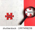 Small photo of Selective focus and had a little big noise some area of white puzzle and magnify glass written with Supply and Demand.