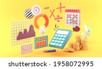 the calculator is surrounded by ... | Shutterstock . vector #1958072995
