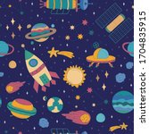 colorful cartoon space... | Shutterstock .eps vector #1704835915