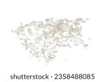 Small photo of Fresh coconut flakes on white background, top view. Close up