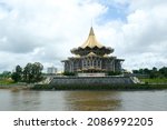 Small photo of "Kuching, Malaysia-Circa December, 2021: A pictureofDewan Undangan Negeri or Sarawak State Assembly Complex with river and cloud insight. Sarawak is preparing for state election."