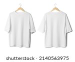 White oversize T shirt mockup hanging isolated on white background with clipping path.