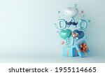 Happy Father’s Day decoration background with balloon gift box, copy space text, 3D rendering illustration