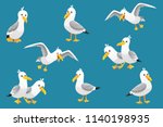 Vector Set Of Cute Seagulls...