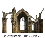 Ruins of a gothic church isolated on white background