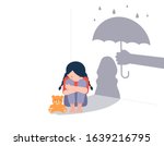 sad little girl with teddy bear ... | Shutterstock .eps vector #1639216795