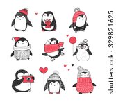 Cute Hand Drawn Penguins Set  ...
