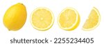 Small photo of ripe lemon fruit, half and slice lemon isolated, Fresh and Juicy Lemon, collection, cut out