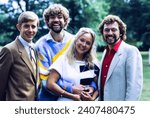 Small photo of London UK 21st Aug 1983: The TV Presentation team for the ITV Television series Game for a Laugh pictured together including Henry Kelly, Matthew Kelly, Sarah Kennedy and Jeremy Beadle