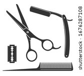 barber icon set. scissors ... | Shutterstock .eps vector #1676287108