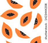 pieces and slices of papaya on... | Shutterstock .eps vector #1423444208