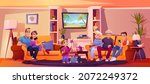 big family on couch watching tv ... | Shutterstock .eps vector #2072249372
