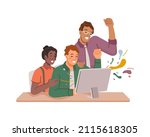 colleagues celebrating... | Shutterstock .eps vector #2115618305