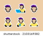monkey color vector stickers.... | Shutterstock .eps vector #2103169382