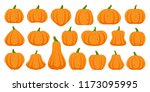 pumpkin flat icons set. sign... | Shutterstock .eps vector #1173095995