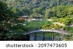 Small photo of Autumn scenery of the Japanese garden in Ritsurin park overlooking from the observatory at Kagawa pref.