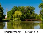 Old white minaret in the park, Lednice UNESCO site, Czech Republic.