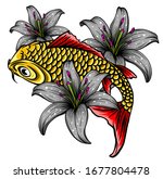 drawn chinese fish swimming in... | Shutterstock .eps vector #1677804478