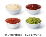 Bowls With Sauces On White...