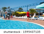 Small photo of Russia, Sochi, Loo. Aqualoo Water Park. 2019-09-11. Pool Water Park Area, reactionary photo. Summer, rest, healthy lifestyle