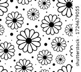 Black Contour Flowers Isolated...