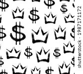 black ink dollars and crowns... | Shutterstock .eps vector #1987171172