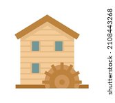 Wooden Water Mill Icon. Flat...
