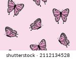 pink butterfly drawings... | Shutterstock .eps vector #2112134528