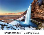 The beautiful Seljalandsfoss in Iceland during winter