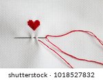 hand embroidered heart  needle  ... | Shutterstock . vector #1018527832