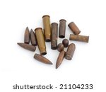 set of old used shells (cartriges) and bullets of World War