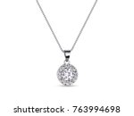 Elegant white gold necklace with diamonds on white background, jewelry
