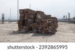 Small photo of cardboard balls, environment, old paper cardboard, paper mill, recycle, shredded paper, spoilage, stack of paper brown, carton factory, garbage, industrial stacks, Balikesir, turkey 29.09.23