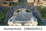 Small photo of Aerial drone top view photo of iconic masterpiece monument in Venice square called Altar of the Fatherland, Rome historic centre, Italy