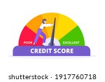 woman pushes credit score arrow ... | Shutterstock .eps vector #1917760718
