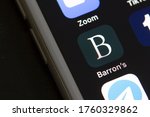 Small photo of Portland, OR, USA - May 20, 2020: Barron's mobile app icon is seen on a smartphone. Barron's is an American weekly magazine/newspaper published by Dow Jones & Company, a division of News Corp.