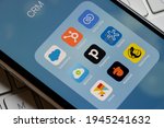 Small photo of Portland, OR, USA - Mar 28, 2021: Assorted CRM mobile apps are seen on an iPhone - Salesforce, HubSpot, Zoho CRM, Bitrix24, Pipedrive, Nimble, Cloze, Nutshell, and Mailchimp.