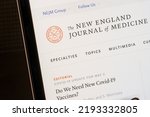 Small photo of Monterey Park, CA, USA - May 9, 2022: Website homepage of the New England Journal of Medicine (NEJM), a weekly medical journal published by the Massachusetts Medical Society, is seen on a computer.