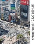 Small photo of Tokyo, Japan - June 16, 2023: Shibuya Crossing, a pedestrian scramble crossing in Shibuya, Tokyo, viewed from Shibuya Scramble Square.