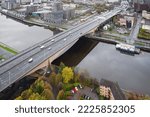 Small photo of Glasgow, Scotland, UK, November 6th 2022, Aerial view of the Kingston Bridge over the River Clyde and M8, M74 Motorway