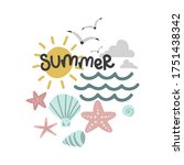 summer set  sun and seagulls ... | Shutterstock .eps vector #1751438342