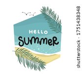 hello summer  palm and seagull  ... | Shutterstock .eps vector #1751438348