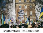 Small photo of Downing Street, London | UK - 2022.02.26: Ukrainian people protest, thousands gather to demand tougher sanctions on Russia from British Government, EU and USA to stop the war in Ukraine